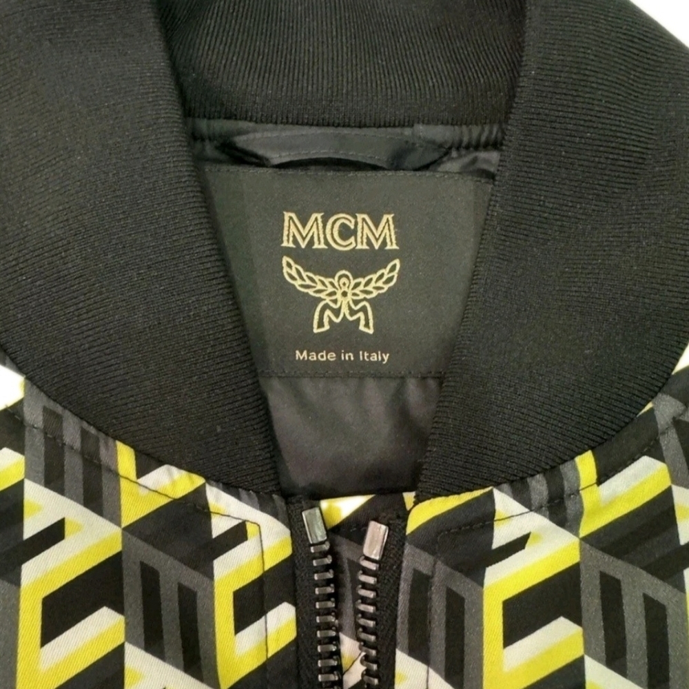 MCM Allover Cubic Monogram Logo Bomber Jacket /Black & Yellow  Mens XXL - Picture 4 of 9
